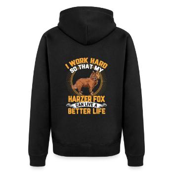 Harzer Fuchs arbeite hart altdeutscher Hütefuchs - Unisex Premium Bio Zip Hoodie - Schwarz - Hinten - Nico (187cm)