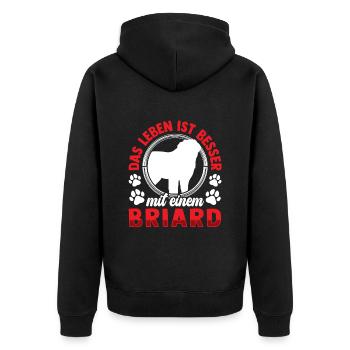 Leben ist besser mit Briard Berger de Brie - Unisex Premium Bio Zip Hoodie - Schwarz - Hinten - Nico (187cm)