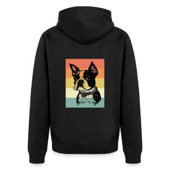 Boston Terrier - Unisex Premium Bio Zip Hoodie - Schwarz - Hinten - Nico (187cm)
