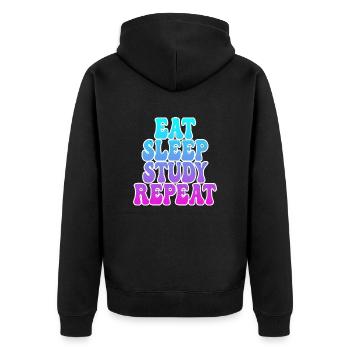 Eating Sleeping Studying - Unisex Premium Organic Zip Hoodie - black - Back - Nico (187cm)