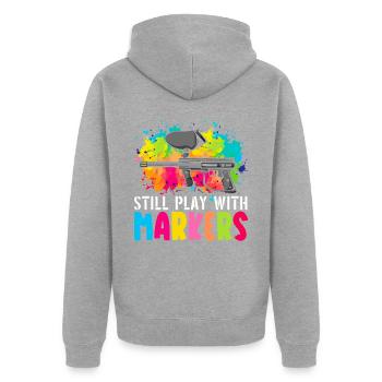 Spielen Sie immer noch mit Markern Paintball Paintballer - Unisex Premium Bio Zip Hoodie - Grau meliert - Hinten - Nico (187cm)