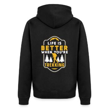 Das Leben Ist Besser Wenn Du Wanderst Trekking - Unisex Premium Bio Zip Hoodie - Schwarz - Hinten - Nico (187cm)