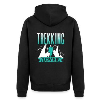 Trekking Liebhaber Wanderung Wanderer Wandern - Unisex Premium Bio Zip Hoodie - Schwarz - Hinten - Nico (187cm)