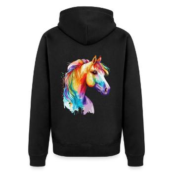 Watercolor Horse Pony Colorful Pet Ponys Lover - Unisex Premium Bio Zip Hoodie - Schwarz - Hinten - Nico (187cm)