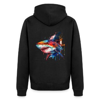 Watercolor Shark Colorful Great White Shark Lover - Unisex Premium Bio Zip Hoodie - Schwarz - Hinten - Nico (187cm)