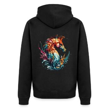 Watercolor Seahorse Colorful Sea Horse Lover - Unisex Premium Bio Zip Hoodie - Schwarz - Hinten - Nico (187cm)