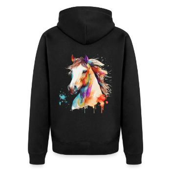 Watercolor Horse Riding Colorful Pet Ponys Lover - Unisex Premium Bio Zip Hoodie - Schwarz - Hinten - Nico (187cm)