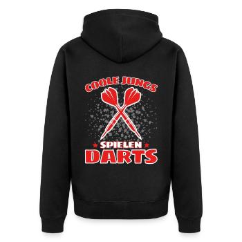 COOLE JUNGS SPIELEN DARTS! Dart Dartspieler Darts - Unisex Premium Bio Zip Hoodie - Schwarz - Hinten - Nico (187cm)