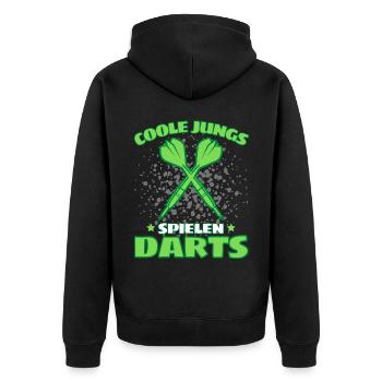 COOLE JUNGS SPIELEN DARTS! Dart Dartspieler Darts - Unisex Premium Bio Zip Hoodie - Schwarz - Hinten - Nico (187cm)