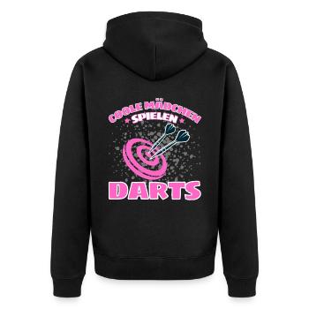 COOLE MÄDCHEN SPIELEN DARTS! Dart Dartspielerin - Unisex Premium Bio Zip Hoodie - Schwarz - Hinten - Nico (187cm)
