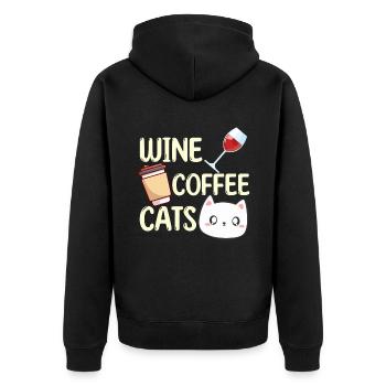 Wein Kaffee Katzen Trinken Liebhaber Trinker - Unisex Premium Bio Zip Hoodie - Schwarz - Hinten - Nico (187cm)