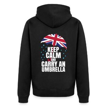 Bewahren Sie Ruhe und tragen Sie einen Regenschirm - Unisex Premium Bio Zip Hoodie - Schwarz - Hinten - Nico (187cm)