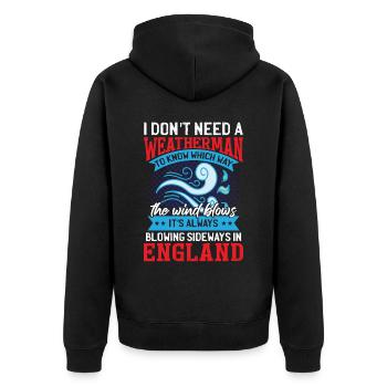 Ich brauche keinen Wetterfrosch - Unisex Premium Bio Zip Hoodie - Schwarz - Hinten - Nico (187cm)