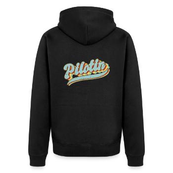 Flugzeug Vintage Pilotin - Unisex Premium Bio Zip Hoodie - Schwarz - Hinten - Nico (187cm)