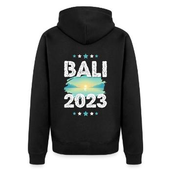 Bali 2023 - Unisex Premium Bio Zip Hoodie - Schwarz - Hinten - Nico (187cm)