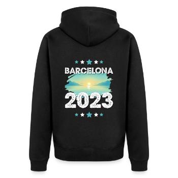 Barcelona 2023 - Unisex Premium Bio Zip Hoodie - Schwarz - Hinten - Nico (187cm)
