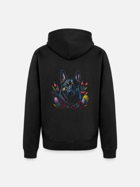 Easter Spring German Shepherd Dog - Unisex Premium Organic Zip Hoodie - black