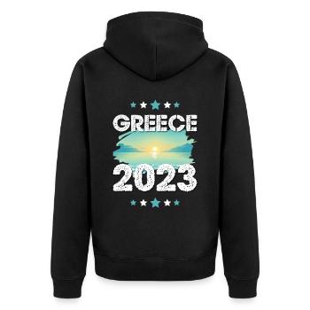 Greece 2023 - Unisex Premium Bio Zip Hoodie - Schwarz - Hinten - Nico (187cm)