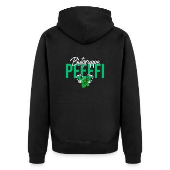 Blutgruppe Pfeffi - Pfefferminz Shots - Unisex Premium Bio Zip Hoodie - Schwarz - Hinten - Nico (187cm)