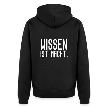Wissen ist Macht - Unisex Premium Bio Zip Hoodie - Schwarz - Hinten - Nico (187cm)