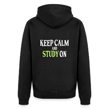 Study Saying - Unisex Premium Organic Zip Hoodie - black - Back - Nico (187cm)
