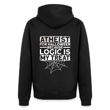 Atheist Logik Atheismus Anti Kirche Halloween - Unisex Premium Bio Zip Hoodie - Schwarz - Hinten - Nico (187cm)