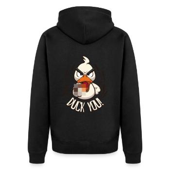 Duck You! Funny duck with middle finger saying - Unisex Premium Organic Zip Hoodie - black - Back - Nico (187cm)