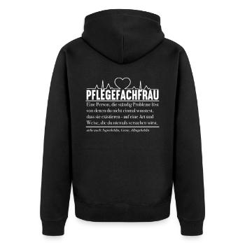Spruch Pflegekraft Altenpflege Pflegeleben - Unisex Premium Bio Zip Hoodie - Schwarz - Hinten - Nico (187cm)