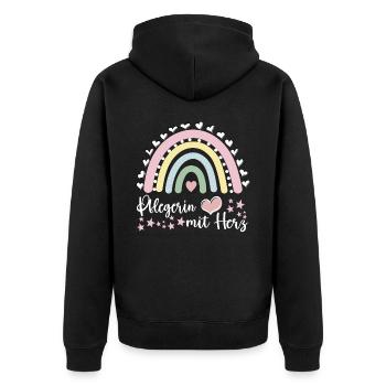 Pflegerin mit Herz Altenpflege Pflegeleben - Unisex Premium Bio Zip Hoodie - Schwarz - Hinten - Nico (187cm)