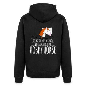Hobbyhorse Sleeping Hobby Horse - Unisex Premium Organic Zip Hoodie - black - Back - Nico (187cm)
