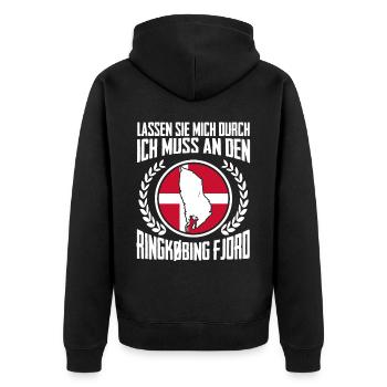 Ringkøbing Fjord Flagge Dänemark - Unisex Premium Bio Zip Hoodie - Schwarz - Hinten - Nico (187cm)