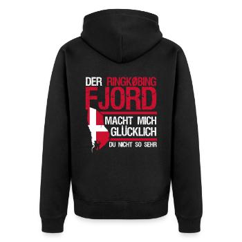 Ringkøbing Urlaub Flagge Dänemark - Unisex Premium Bio Zip Hoodie - Schwarz - Hinten - Nico (187cm)