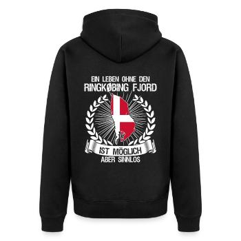 Urlaub in Dänemark am Ringkøbing - Unisex Premium Bio Zip Hoodie - Schwarz - Hinten - Nico (187cm)