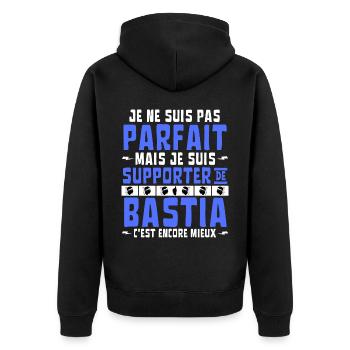 Pas Parfait mais Supporter de Bastia - Veste à capuche bio Premium Unisexe - noir - Dos - Nico (187cm)