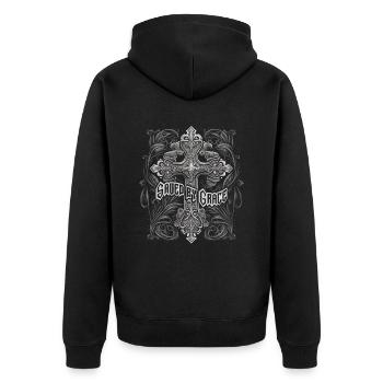 Christliche Mittelalter Designs Gotisches Kreuz - Unisex Premium Bio Zip Hoodie - Schwarz - Hinten - Nico (187cm)