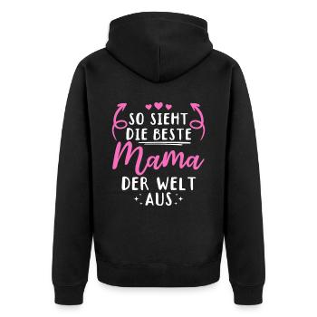 So sieht die beste Mama der Welt aus - Muttertag - Unisex Premium Bio Zip Hoodie - Schwarz - Hinten - Nico (187cm)