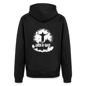 Christian Quotes Designs sauvés par la grâce - Veste à capuche bio Premium Unisexe - noir - Dos - Nico (187cm)