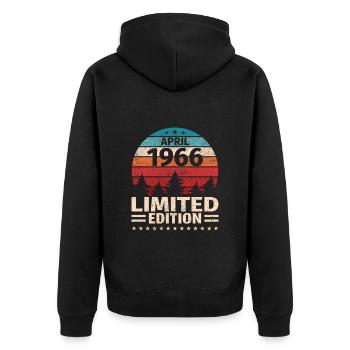 57. Geburtstag April Jahrgang 1966 Vintage - Unisex Premium Bio Zip Hoodie - Schwarz - Hinten - Nico (187cm)