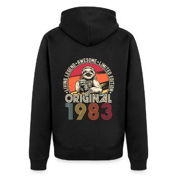 1983 Birthday vintage vintage sloth gift - Unisex Premium Organic Zip Hoodie - black - Back - Nico (187cm)