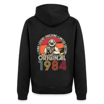 1984 Birthday vintage vintage sloth gift - Unisex Premium Organic Zip Hoodie - black - Back - Nico (187cm)