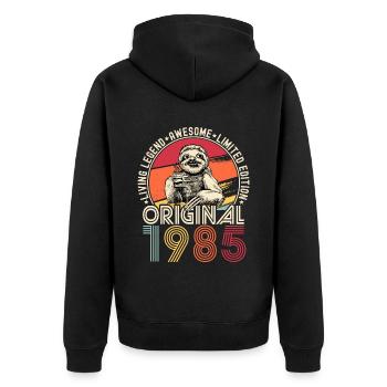 1985 Birthday vintage vintage sloth gift - Unisex Premium Organic Zip Hoodie - black - Back - Nico (187cm)