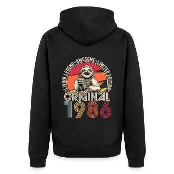 1986 Birthday vintage vintage sloth gift - Unisex Premium Organic Zip Hoodie - black - Back - Nico (187cm)