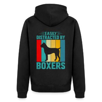 Easily distracted by boxers - Unisex Premium Bio Zip Hoodie - Schwarz - Hinten - Nico (187cm)