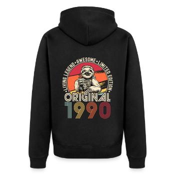 1990 Anniversaire vintage vintage paresseux cadeau - Veste à capuche bio Premium Unisexe - noir - Dos - Nico (187cm)