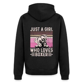Juste une fille qui aime le boxeur - Veste à capuche bio Premium Unisexe - noir - Dos - Nico (187cm)