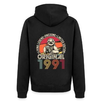 1991 Birthday vintage vintage sloth gift - Unisex Premium Organic Zip Hoodie - black - Back - Nico (187cm)