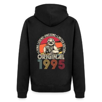 1995 Birthday vintage vintage sloth gift - Unisex Premium Organic Zip Hoodie - black - Back - Nico (187cm)