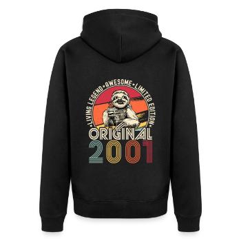 2001 Birthday vintage vintage sloth gift - Unisex Premium Organic Zip Hoodie - black - Back - Nico (187cm)