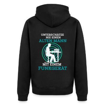 Unterschätze Nie Einen Alten Mann Mit Einem Funkge - Unisex Premium Bio Zip Hoodie - Schwarz - Hinten - Nico (187cm)