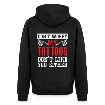 Ne t’inquiète pas - mes tatouages comme toi un - Veste à capuche bio Premium Unisexe - noir - Dos - Nico (187cm)